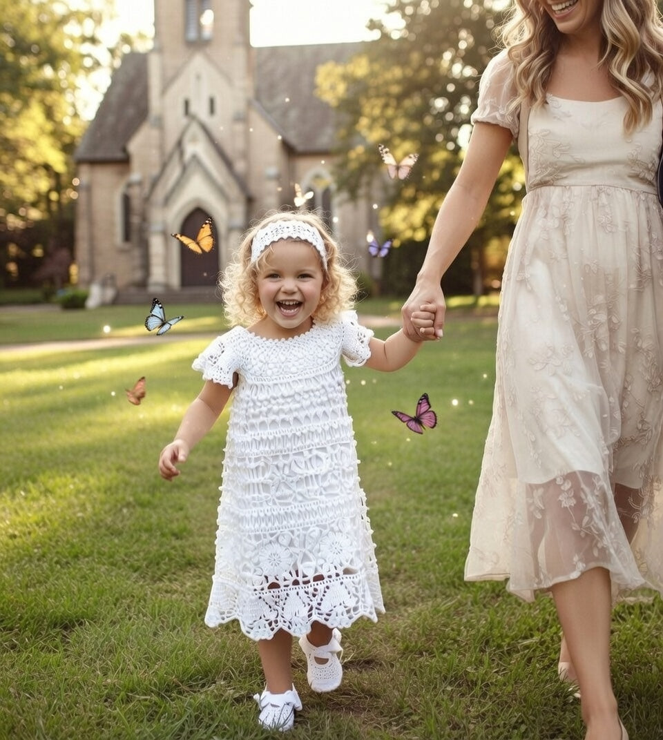 Cotton crochet dress for toddler girl summer wear