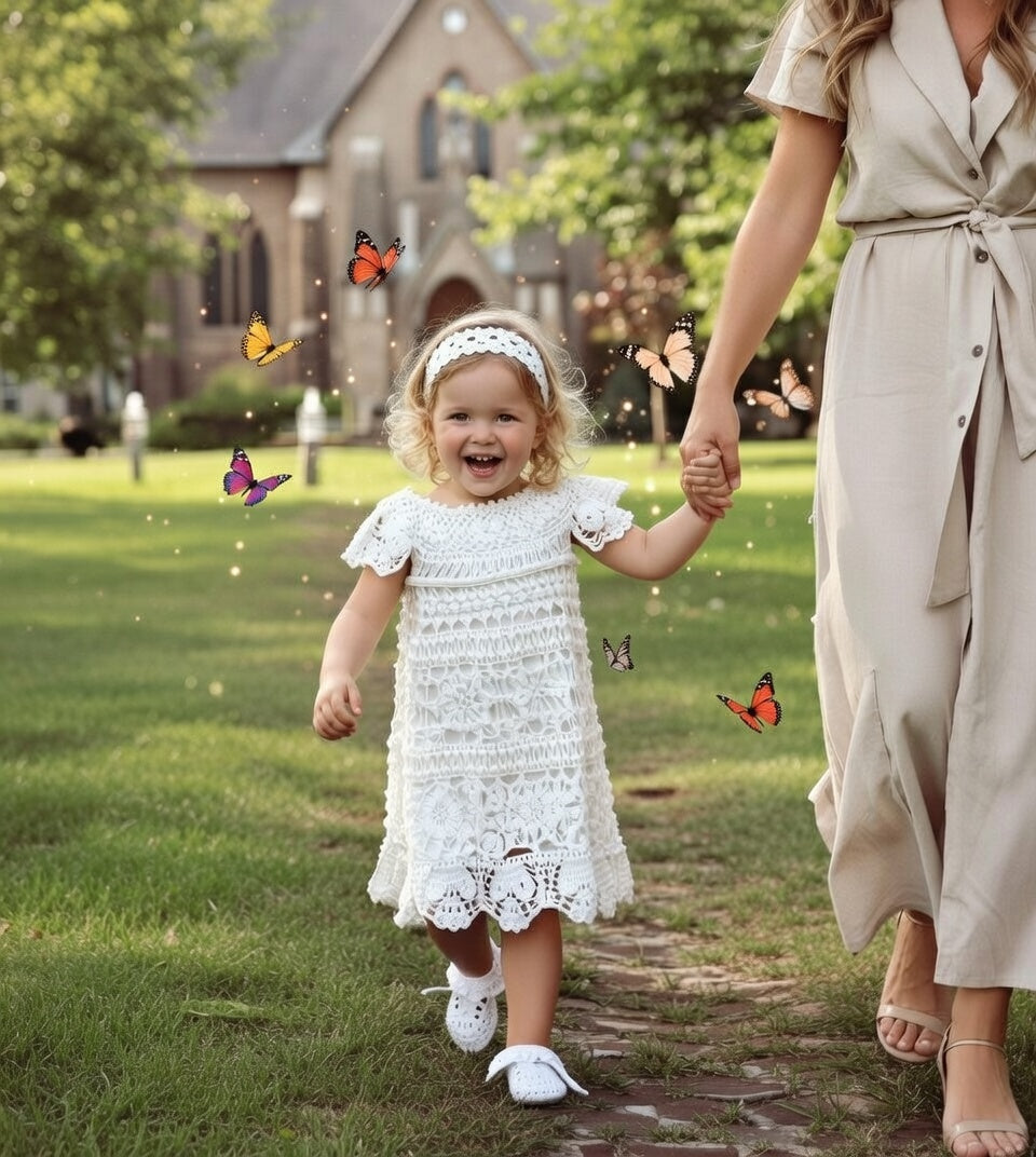 Lightweight summer crochet dress for girls