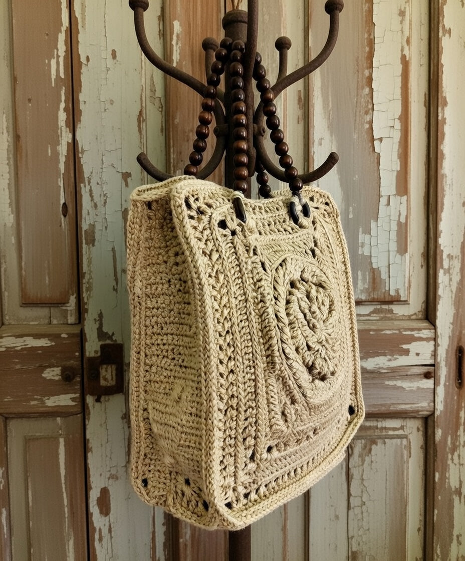 Handmade jute crochet tote bag with wooden handles Eco-friendly beige market basket bag Summer beach bag