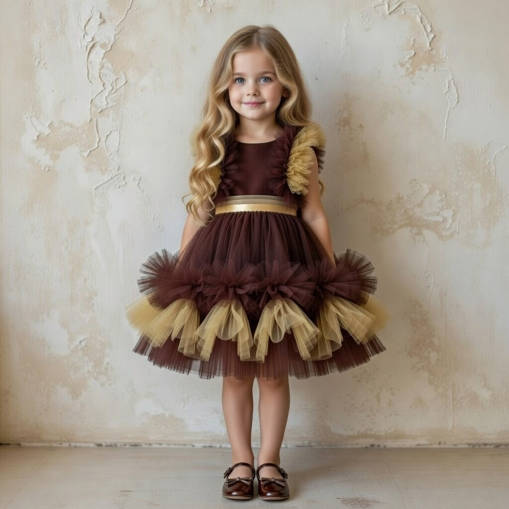 Brown Tulle Girl Dress – Princess Ball Gown for Girls, Party Dress for special occasions