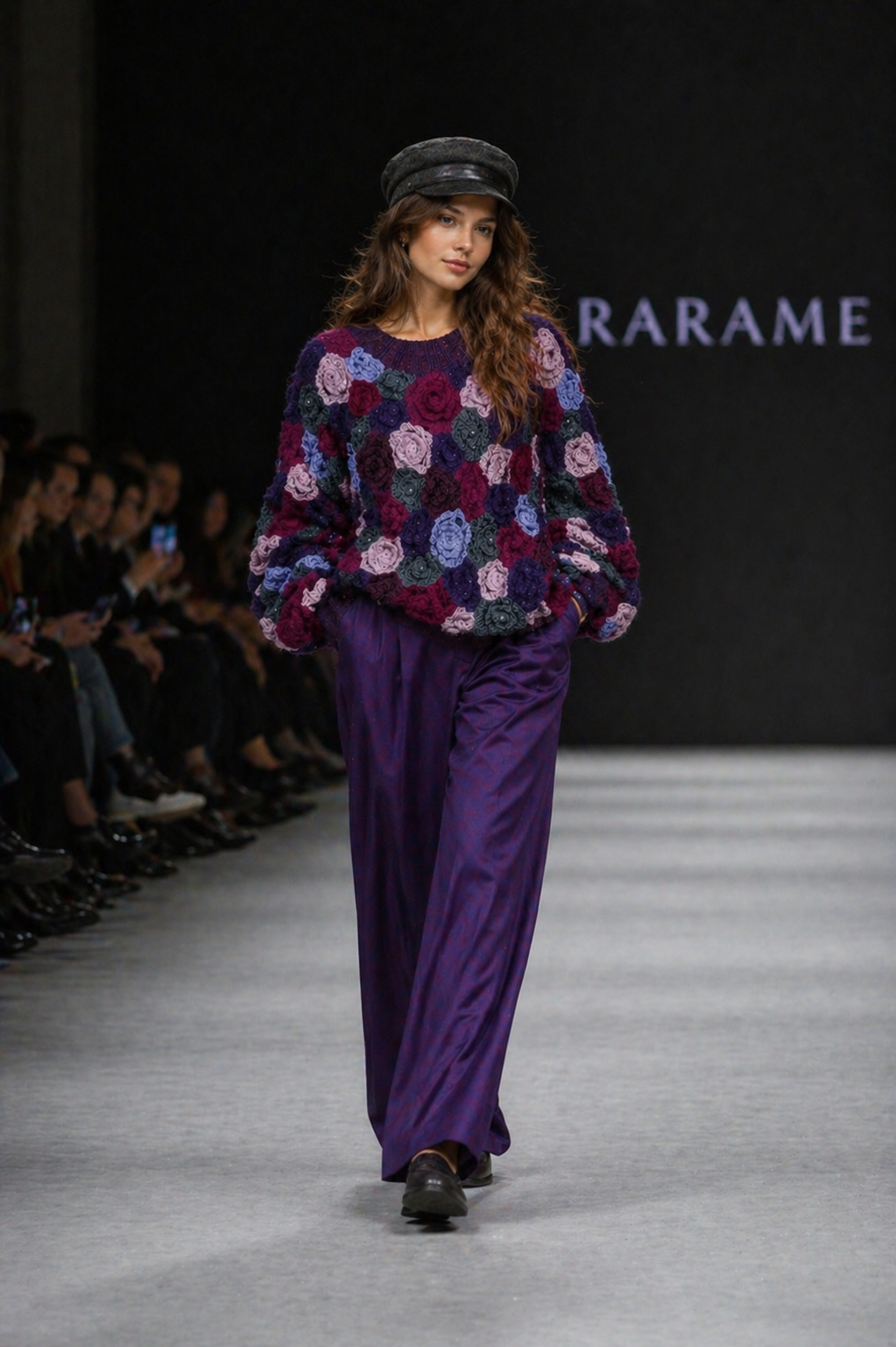 Purple Mohair Oversized Sweater – Irish Lace Floral Hand Knit Jumper