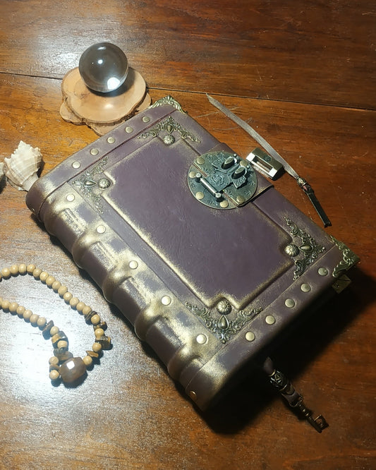 Bordeaux aged leather journal with lock and brass embelishments
