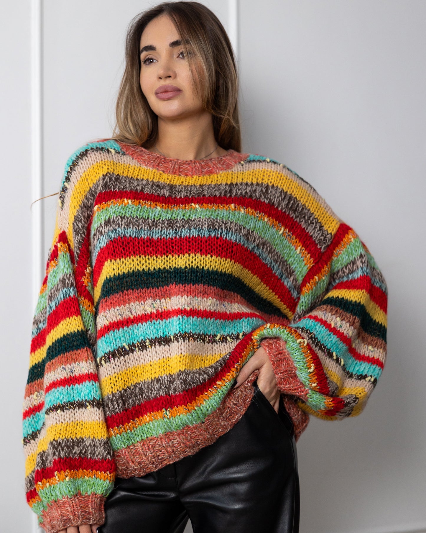 Colorful Striped Oversize Fluffy Mohair Woman Jumper 