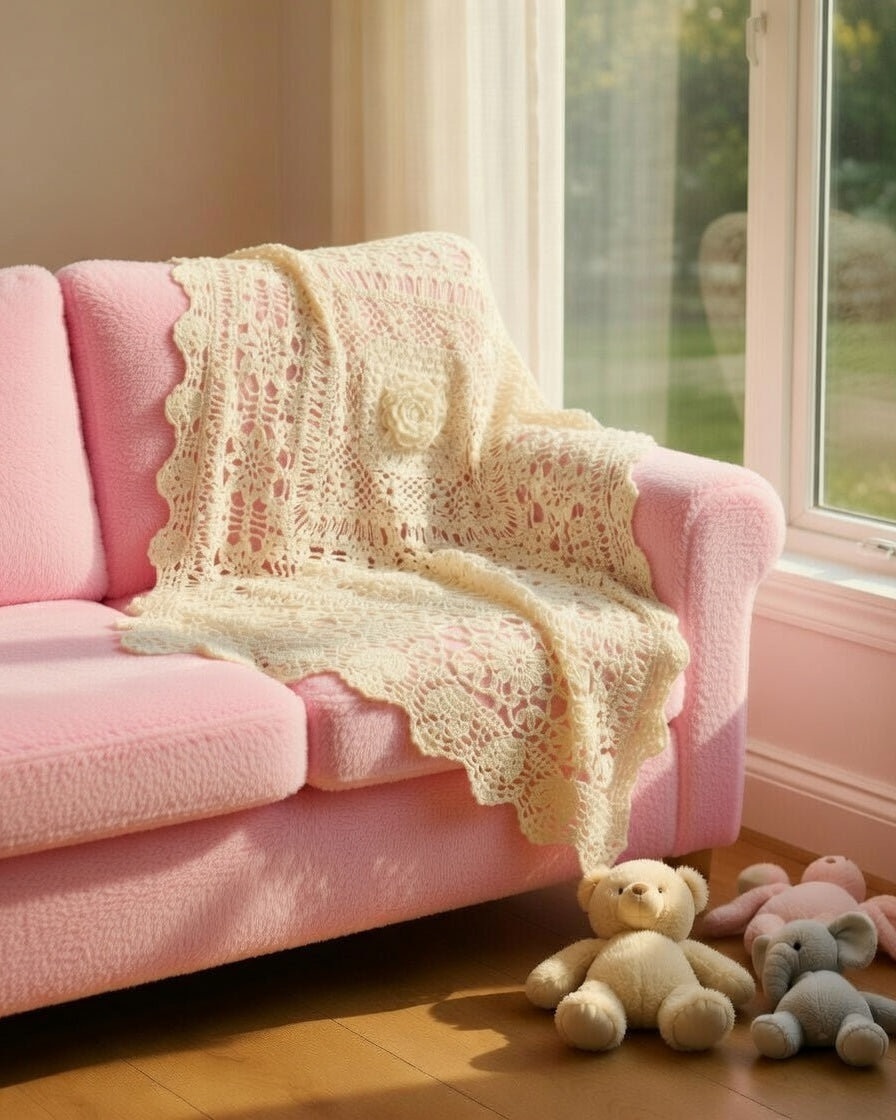 Crochet creamyl ace toddler blanket for girl for baptism ceremony