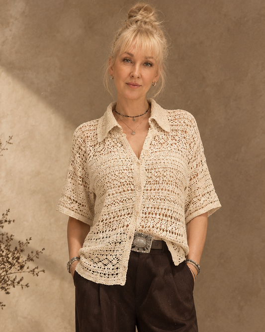 crochet ivory lace summeroversize shirt