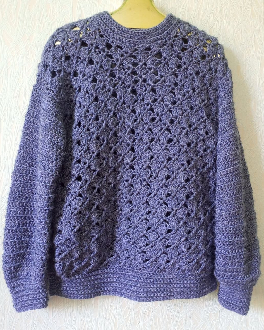 Blue Denim crochet lace woolen sweater 
