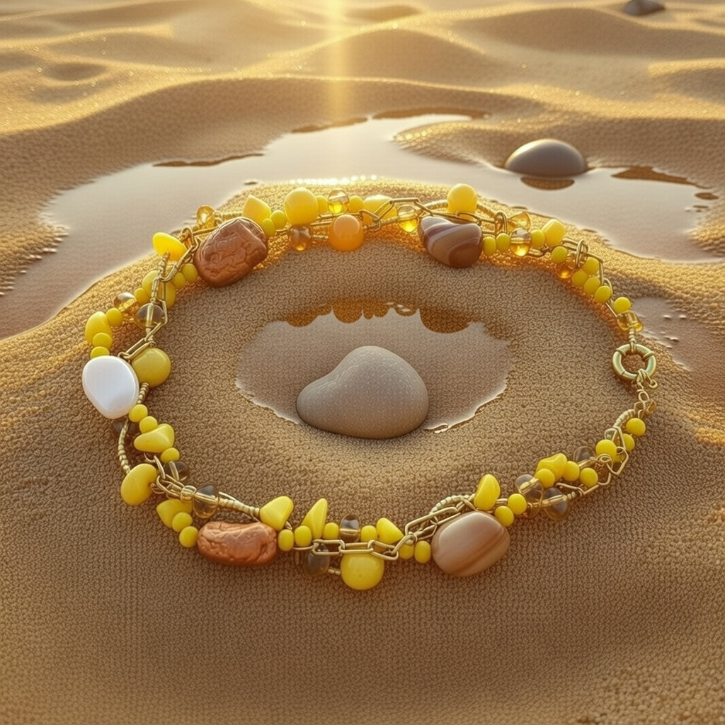 Multi Strand Yellow Agate Necklace – Jade & Jadeite Beaded Statement Necklace, 14K Gold Filled Stainless Steel Chain, 16 Inch Handmade Jewelry