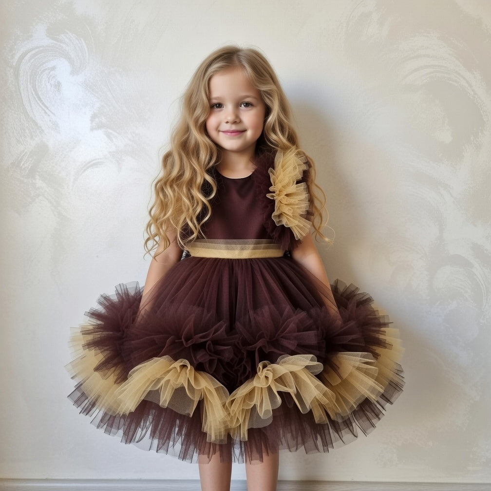 Brown Tulle Girl Dress – Princess Ball Gown for Girls, Party Dress for special occasions