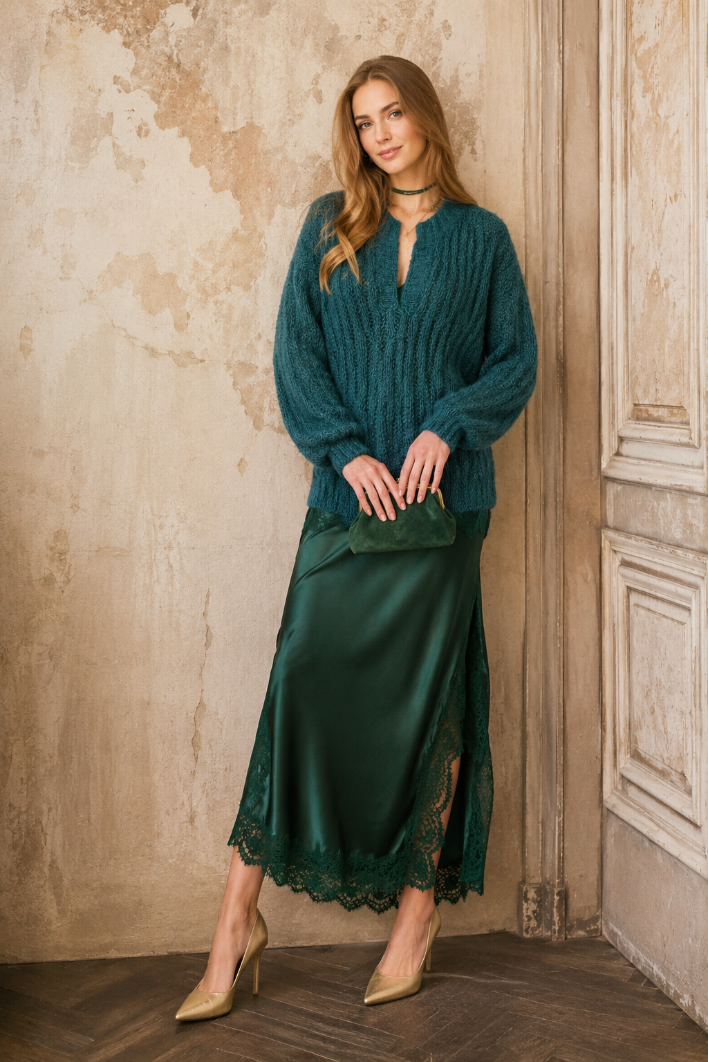 Emerald Green Oversized Mohair Sweater – Handmade Chunky Knit Pullover