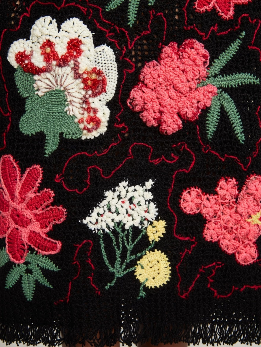 Black Irish Lace Crochet Dress Handmade Floral Lace Dress Sleeveless Boho Midi Dress Artisan Crochet Evening Dress