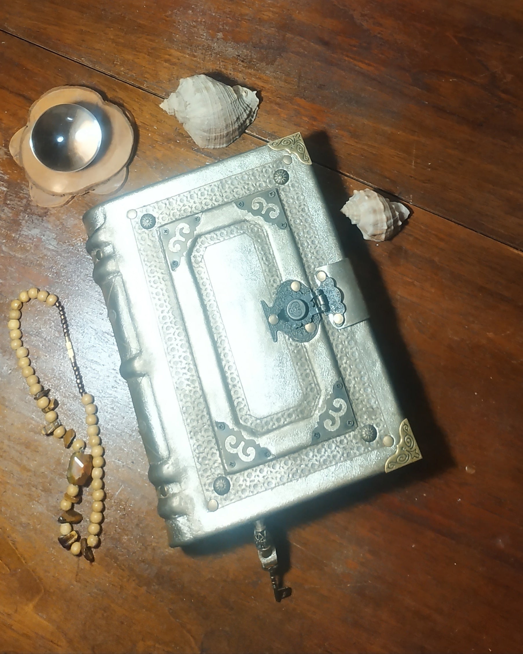 Gold aged leather cover journal with antique brass lock