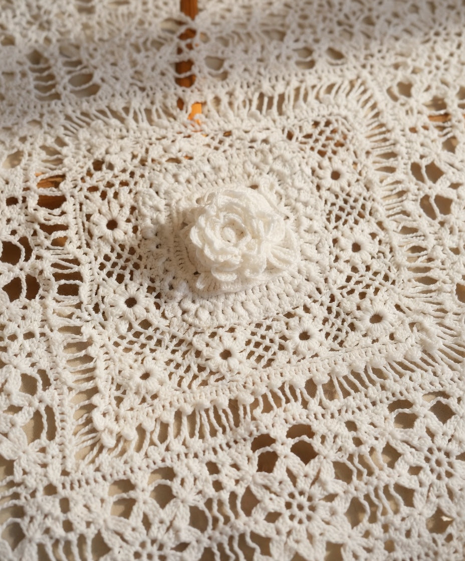 Crochet Cotton Creamy Baby Blanket – Lace Christening Blanket for Baptism, Handmade Baby Throw