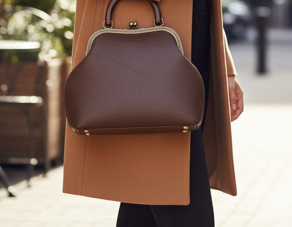 Bohemian Brown Leather Kisslock Bag – Genuine Leather Handbag with Chain Strap, Vintage Frame Purse