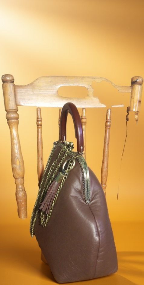 Bohemian Brown Leather Kisslock Bag – Genuine Leather Handbag with Chain Strap, Vintage Frame Purse