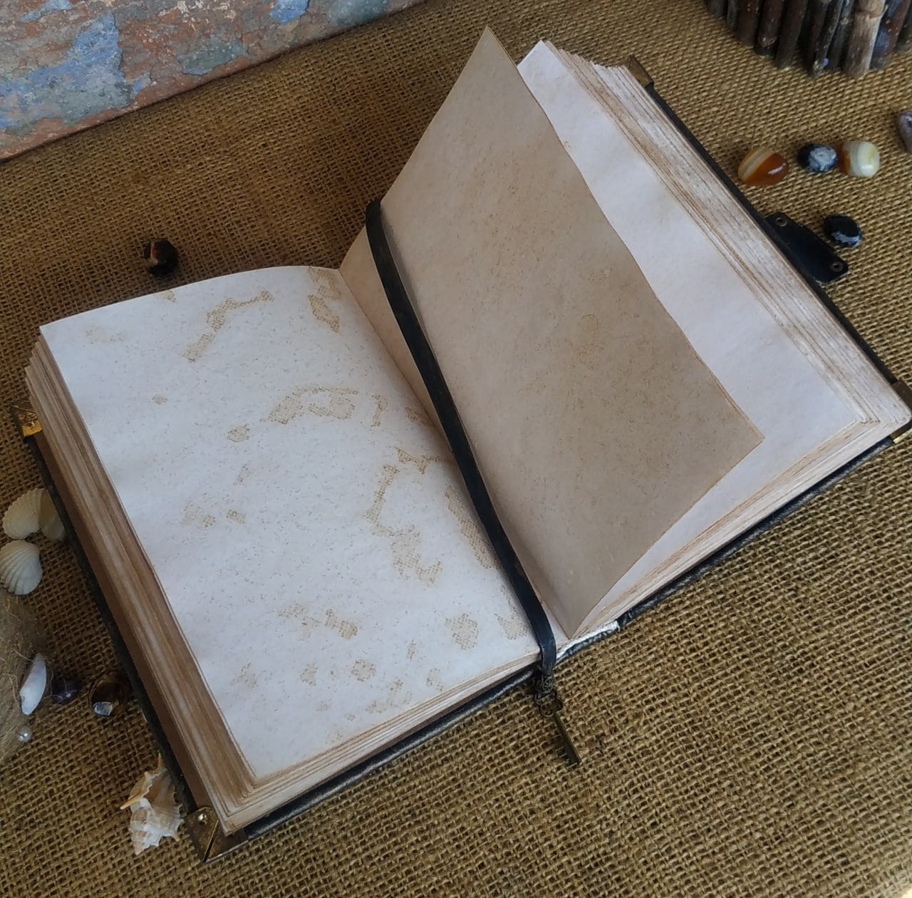 Black Leather Journal with Antique Lock – Handmade Vintage Book of Shadows Notebook