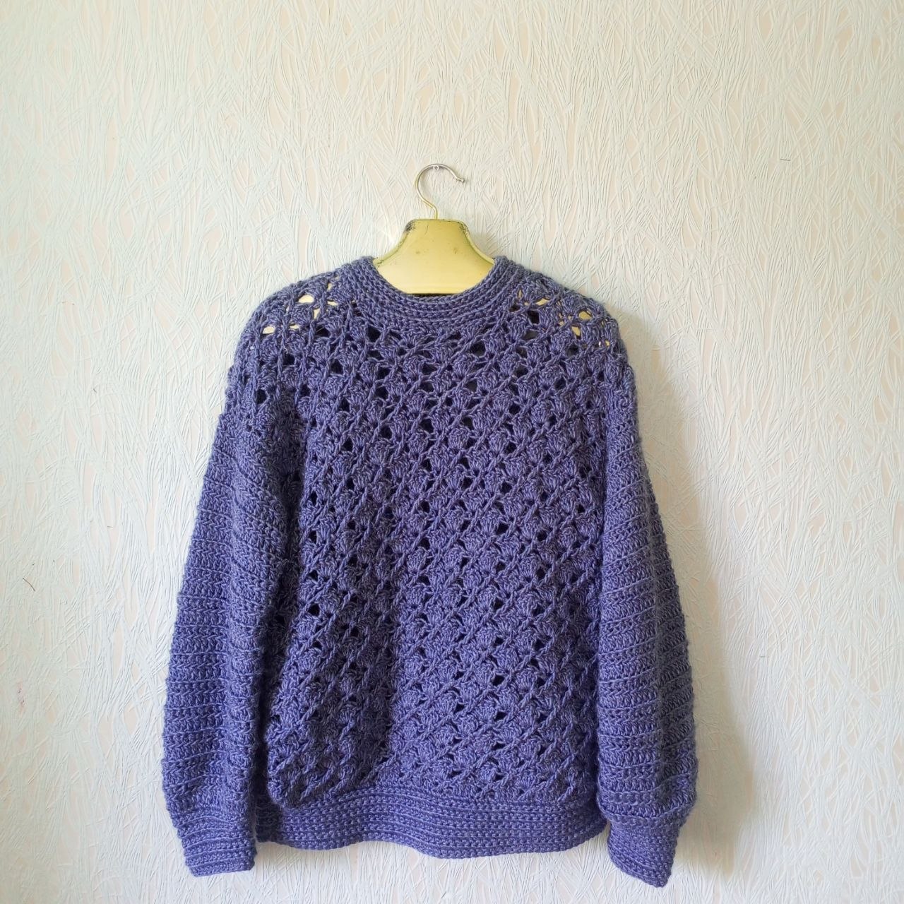 Blue Denim Crochet Sweater Pattern PDF Shell Stitch Pullover Beginner To Intermediate US Terms  Instant Download