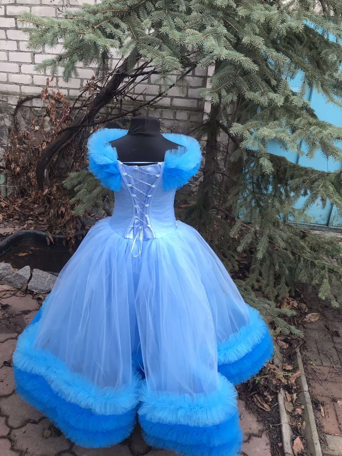 Blue Tulle Flower Girl Dress – Princess Ball Gown for Girls, Off Shoulder Party Dress