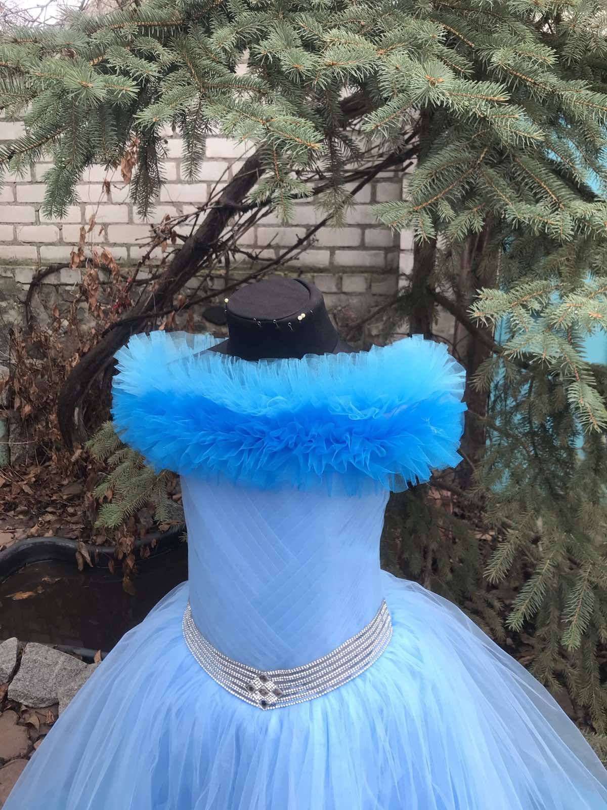Blue Tulle Flower Girl Dress – Princess Ball Gown for Girls, Off Shoulder Party Dress